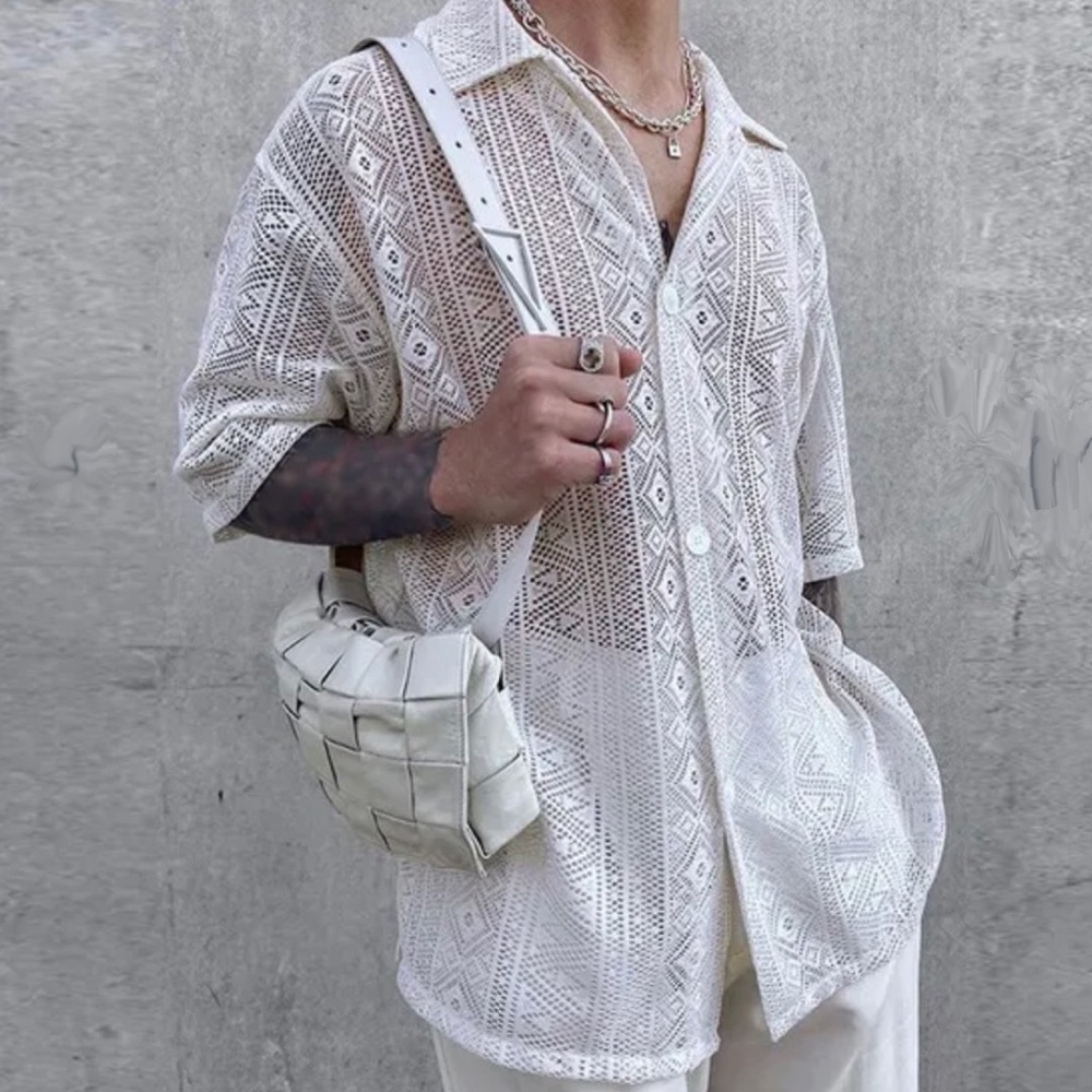 White Mesh Net Yarn Shirt